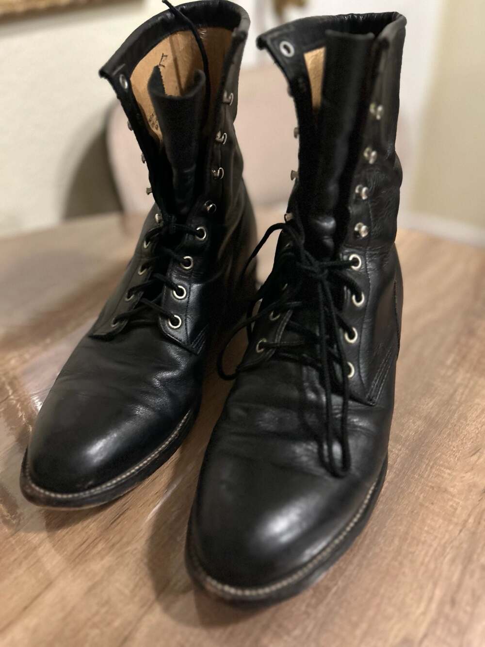 Vintage Justin Lace-Up Leather Work Combat Boots, Style 0506, Made in USA - Picture 2 of 6